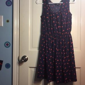 Navy dress with hot pink horses.